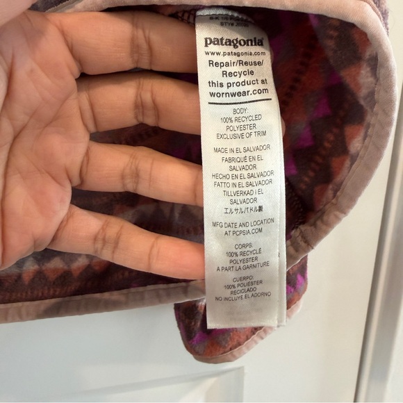 Patagonia Women’s Micro-D Snap-T Fleece in Pink Diamond Stripe Sisu Brown sz XL - Picture 9 of 11